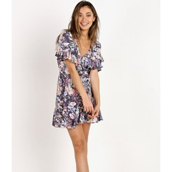 Auguste the Label Dahlia Cascade Wrap Mini Ink Woman’s size 2 floral wrap dress - Picture 10 of 12